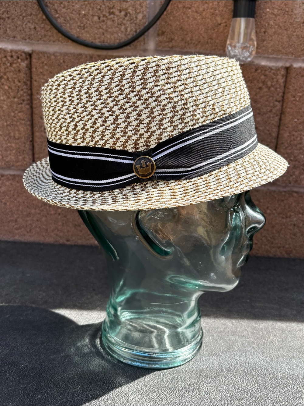 Goorin Bros Fedora Straw Hat Cap Beige Gold White Tan Brown Men's Medium